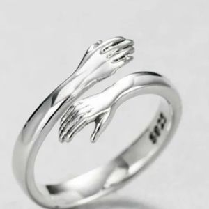 Ring Sizable! 925 Silver plated Hands hug you